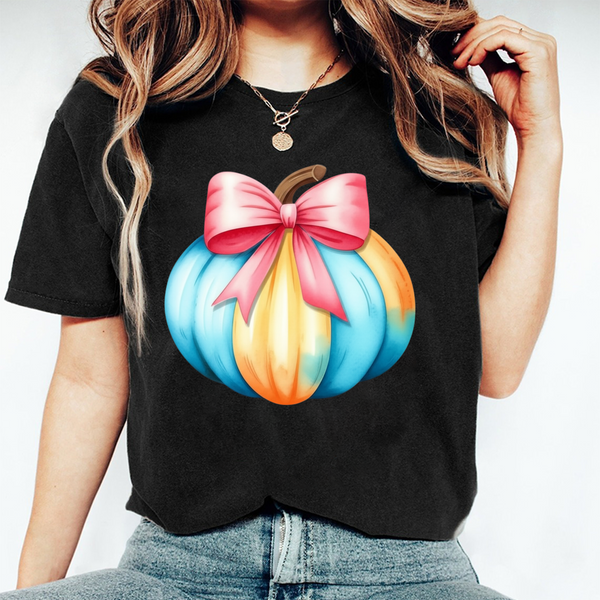 Pastel Pumpkin Bow Fall Aesthetic T-Shirt