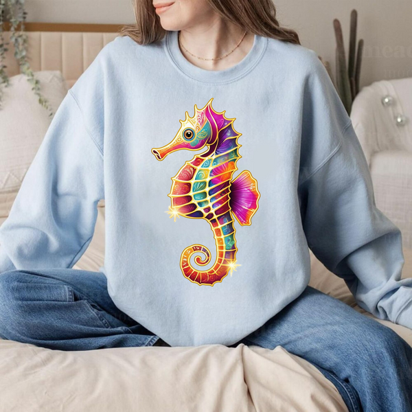 Bright Colorful Seahorse Graphic Sweatshirt
