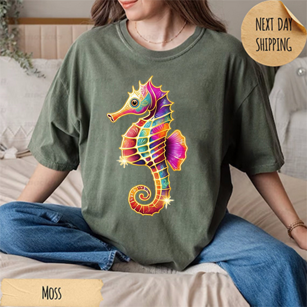 Colorful Floral Seahorse Artistic T-Shirt